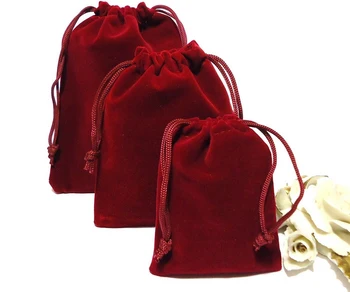 6pcs mic cordon saci de dimensiune 22*27cm catifea bijuterii genti en-gros în culoare roșu închis, personalizate, saci de praf pungi de cadouri