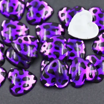 70PCS/LOT 16mm Violet leopard cereale Inima Stras,Rasina Acrilica Cristal Non Remediere rapidă Flatback strălucește pentru bijuterii DIY piese