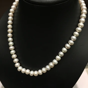 8-9MM Natural de apă dulce Colier de Perle rotunde plate pentru Femei de Moda Bijuterii transport gratuit alb clasic