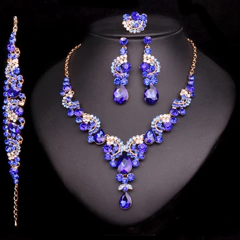 8 Culori de Cristal Mireasa Seturi de Bijuterii Costum pentru Petrecerea de Accesorii de Nunta Colier Cercei Set bijuterii Decor de Mireasa pentru Femei