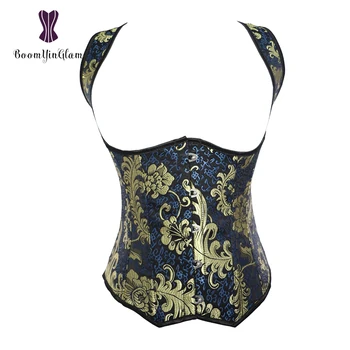 826# fashion design elegant ar trebui să curele body shaper brocart 12 spirală din oțel tras corset underbust corset vesta