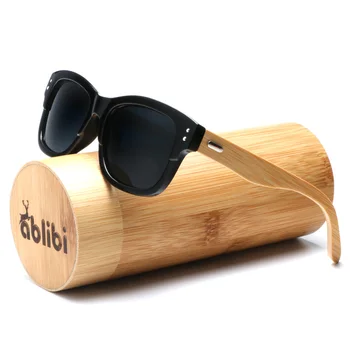 Ablibi 2017 Femei Epocă de Bambus ochelari de Soare Doamnelor din Lemn de Bambus Ochelari de Soare în Tub de Bambus oculos de sol masculino
