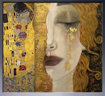 Abstract, Arta de Perete Pictura Sărut și Aur Lacrimi de Gustav Klimt Celebra Pictura Replici Home Decor lucrate Manual de Înaltă Calitate