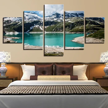 Acasă Cadru de Decorare Camera de zi HD Pictura 5 Panoul De Sus a Muntelui Lacul Postere Moderne Tipărite Arta de Perete Imagini