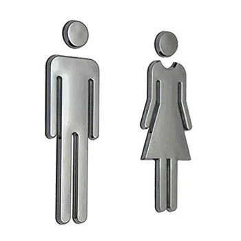 Acrilice Toaletă Simbol Adeziv Susținută Bărbați și Femei sau Unisex Baie Semn pentru Hotel,Birouri,Casa,Restaurant (argint)