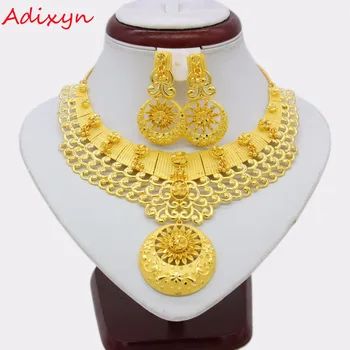 Adixyn NOU Colier Cercei Set Bijuterii Femei Fete de Culoare de Aur Romantic Arabe/Etiopian/Africană Accesorii de Nunta N12191