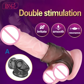 Adult Sex Toys Quyue Elastic Mare Penis Sleeve Ejaculare Întârziată Vibratoare Penis Inel Penis Vibrator Produse pentru Sex Shop pentru Bărbați