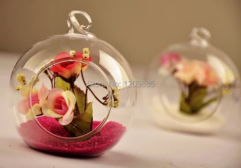 Agățat de Sticlă cu Flori Vaza de Cristal Hidroponice Recipient de Nunta Decor Hotel 2 x Aruncat Bile de Sticlă Vaza + 1 x Suport pahare