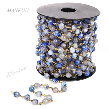 Alamă, Sârmă Învelite Agate Rozariul Lanț Manual Lapis lazuli Fatetate Rotund Lanț de Șirag de mărgele DIY Brățară Colier de Luare de Accesorii