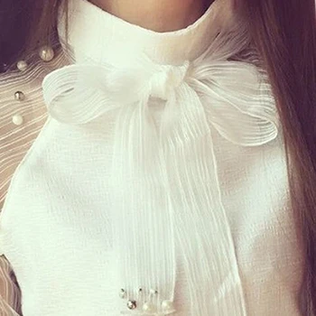 Alb Bluza Femei Casual Șifon Cămașă de Primavara Toamna Elegant de Organza Arc De Perla Haine Elegante Fete topuri L2