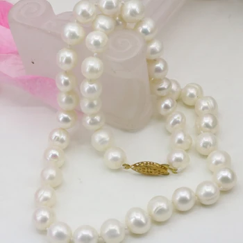 Alb natural de cultură de apă dulce 8-9mm nearround margele colier de perle pentru femei bal nunti lanț cravată bijuterii 18inch B3230