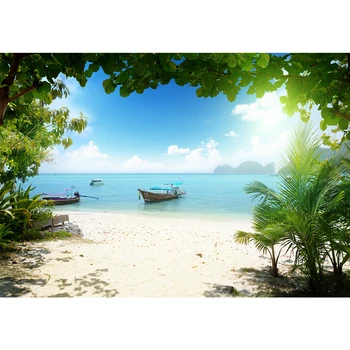 Allenjoy Imagini de fundal Tropicale soare, mare, Plajă, barcă Plante copaci copil de vara duș photocall