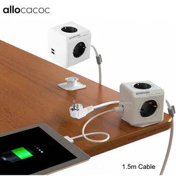Allocacoc PowerCube Extended Soclu DE Plug 4 Prize Dual USB Adaptor cu 150CM / 300CM Cablu Extensie Adaptor