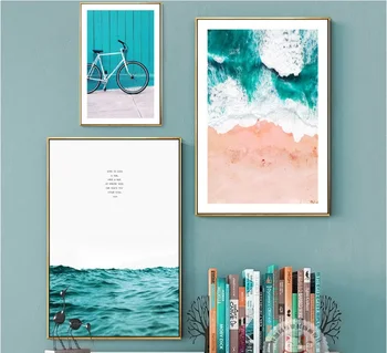 ALMUDENA Nordic Albastru Ocean Compozit Pictura Panza Printuri Modular Imagine Arta de Perete Poster pentru Camera de zi de Decorare Nr Încadrată