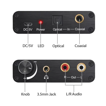 Aluminiu Digital Audio Analogic Convertor Adaptor Digital Optic Coaxial Toslink RCA-3.5 mm Cu Control Volum Cablu Optic