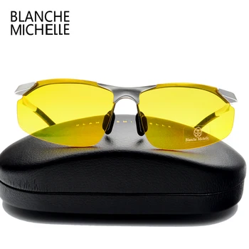 Aluminiu Magneziu mens de conducere viziune de noapte de epocă Polarizat ochelari de soare barbati sport oglindă ochelari de soare 2017 Galben lentile de ochelari
