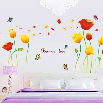 & DIY Cameră Lalea, floare Floare Fluture Autocolant de Perete de Artă Decal Murală/ Soare de DRAGOSTE Frumoase Flora Decor Nunta poster
