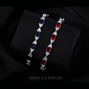 ANGELCZ Nobil Oval Albastru Inchis Cubic Zirconia Conecta Bowknot Cristal Femei Argint 925 Bratari & Brățări AB033