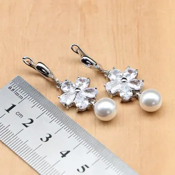 Argint 925 De Bijuterii De Mireasă Seturi De Apă Dulce Cu Perle Naturale Albe Cubic Zirconia Decor Pentru Femei De Nunta Set Accesorii
