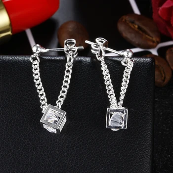 Argint 925 moda pătrat strălucitoare de cristal doamnelor'stud cercei bijuterii femei cadou picătură de transport maritim en-gros ieftine