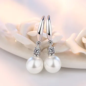 Argint 925 moda strălucitoare de cristal imitație pearl doamnelor ' drop cercei de transport femei bijuterii de sex feminin cadou en-gros