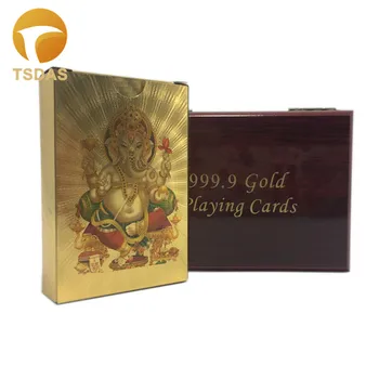 Aur de 24k Poker Carduri Colorate India Dumnezeu Stil 87*57mm Aur Carte de Joc Fierbinte de Vânzare Cu Cutie de Lemn