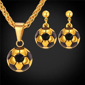 Aur galben de Culoare din Oțel Inoxidabil 2016 Nou Fotbal Farmece Legăna Cercei Si Pandantiv Colier Set de Bijuterii Pentru Femei GPE2299