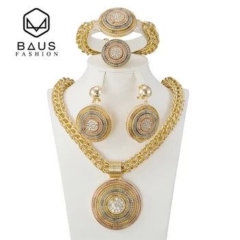 BAUS en-Gros 2017 noi Seturi de Bijuterii mare Colier Cercei de Aur din Dubai Set de Bijuterii de Moda Africană Galben de Aur, Coliere Placate cu
