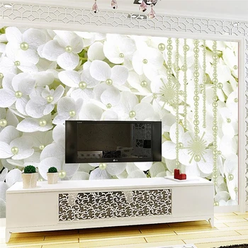 Beibehang Personalizat tapet modern, simplu flori albe perle 3D stereo bijuterii de fundal pictura murala de perete tapet papel tapiz