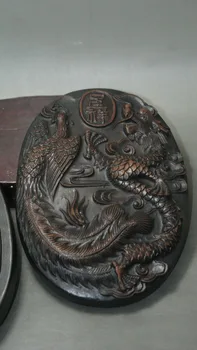 Bine Chineze vechi wa shi Piatră Inkstone cu sculptură Rafinat Dragon Phoenix