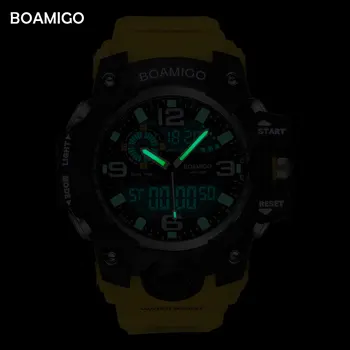 BOAMIGO Brand Barbati Ceasuri Sport LED Digital Analogic Încheietura Ceas Înot rezistent la apa Galben de Cauciuc Cadou Ceas Relogios Masculino