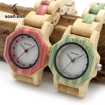 BOBO PASĂRE mai Noi Doamnelor Ceasuri Quartz Octogon Naturale de Bambus Caz Ceas pentru Femei Brand in Cutie de Lemn Dropshipping