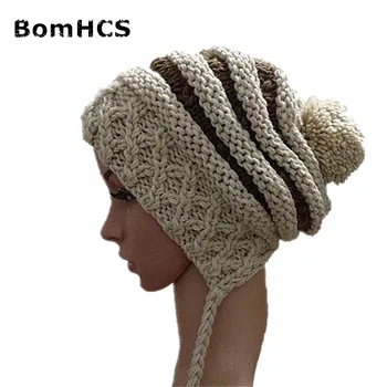 BomHCS Handmade Tricotate Pălărie de Iarnă pentru Femei Cald Beanie cu Trei Capace Poms