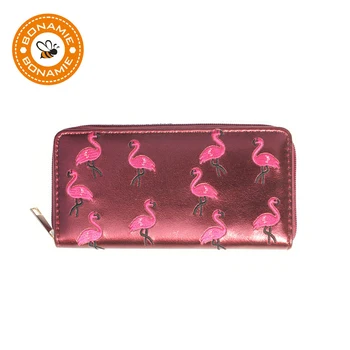 BONAMIE Femei cu Fermoar Lung Portofele cu Laser din Piele PU Rosie Flamingo Pungă Broderie Solid Roșu Carte de IDENTITATE Telefon Monedă Numerar Swan Portofel