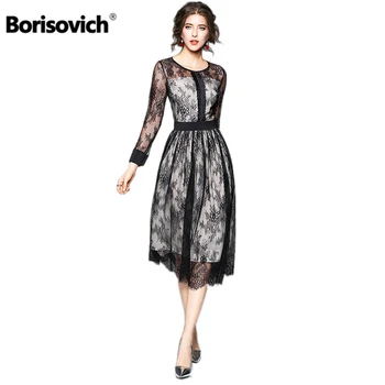 Borisovich de Lux Dantelă Neagră Femei Rochie Nouă Sosire 2018 Moda de Primăvară O-gât Subțire Elegant Doamnelor Petrecere de Seara, Rochii de M086