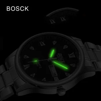 BOSCK 2017 New Sosire Bărbați modelului Watche Clasic Retro Oțel Barbati Calendar Dublu Impermeabil Luminos Cuarț Ceasuri