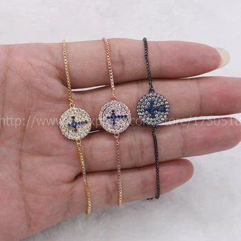 Bratari de femei, micro pave cz cruce pandantiv rotund arabe Islamice bijuterii lanț reglabil brățară Macrame pentru femei 795