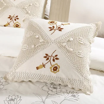 Bumbac pernă acoperă croșetat tricotaje broderii de pernă pernă caz florale fire lenjerie de pat bej brodate cu ridicata