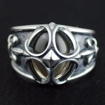 Bărbați modele de cristal inel de suprafață retro cross-ancora flori de argint Thai ring