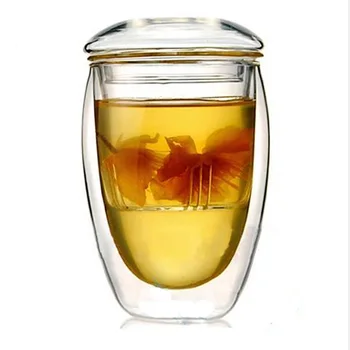 Cadouri inedite Perete Dublu de Sticla filtru de ceai 350ml,cafea, pahar,sticla cesti de ceai cu capac si infuzor