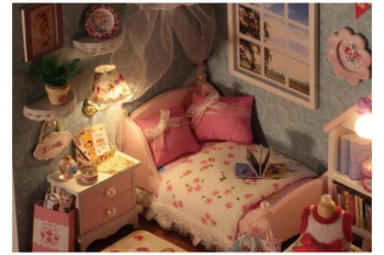 Camera drăguț Puppenhaus Iubitor Ziua cu Casa Din Lemn in Miniatura, Cadou Mobilier Casă de Păpuși Jucarii pentru Copii