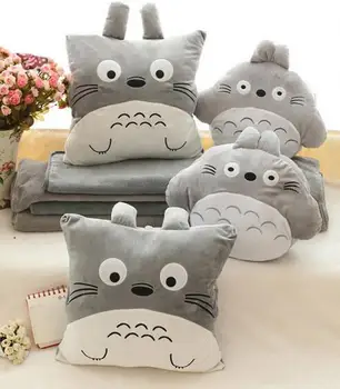 Candice guo! catroon jucărie de pluș pătrat rotund Totoro 3-în-1 perna de somn perna mână mai cald pătură creativ cadou 1 buc