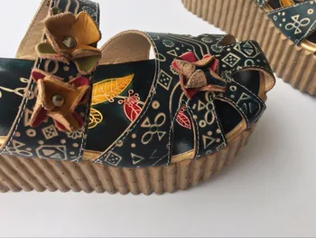 Careaymade-stil Popular Cap strat de piele de vacă pur Sculptate manual pantofi, arta retro fată mori pantofi Femei casual Sandals958-1