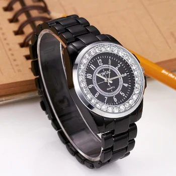 Ceas de lux Coreea Stil Rotund Cadran de Cristal Moda Cuarț Ceas Negru&Alb Aliaj Brățară Ceas Unisex masculino relojes