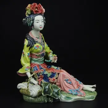 Cel mai bun cadou de Craciun!!! High9.6 inch Chineză manual Qing palatul doamnelor portelan Sculptura