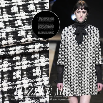 Clasic alb-negru geometrie moda moale țesute material tweed pentru strat de ț ua metru de pânză luminoase DIY tela tissus wholsale