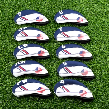 Clubul de Golf Cap de Fier Acoperă 10 Buc Neopren Golf Headcovers Set Protector (Alb Cu Albastru Steagul SUA) O mărime se potrivește Tuturor Fiare de călcat Cluburi