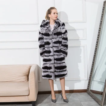 CNEGOVIK de Înaltă calitate chinchilla haine de blană pentru femei rex haină de blană de iepure cu gluga real haină de blană