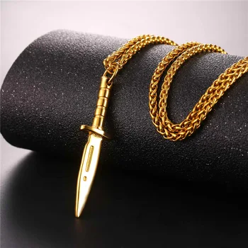 Collare Pumnal, Cuțit Colier Armata Supraviețuire Cadou Bijuterii De Culoare De Aur De Luptă Cuțit Din Oțel Inoxidabil Militare Colier P036