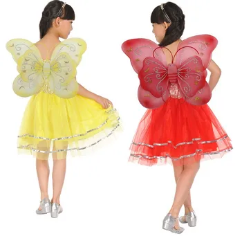 Copii Halloween-Costum de Zână Fluture Fusta Dans plin de culoare Fusta Rochie Fancy Un Set include Bentita Aripa Baghetă Magică
